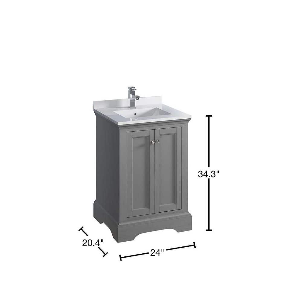 Elegant Grey 24" Solid Wood Freestanding Bathroom Vanity with Quartz Top