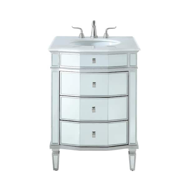 Unbranded Simply Living 26 in. W x 22 in. D x 36 in. H Bath Vanity in Silver with White And Brown Vein Marble Top