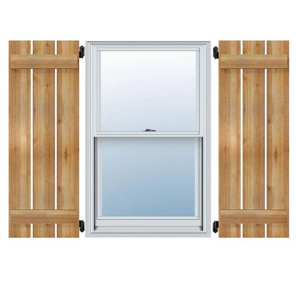 Ekena Millwork 17-1/8" X 45"Timbercraft Rustic Wood Three 5-3/8"Spaced Board and Batten Shutters Rough Sawn Cedar(pair)