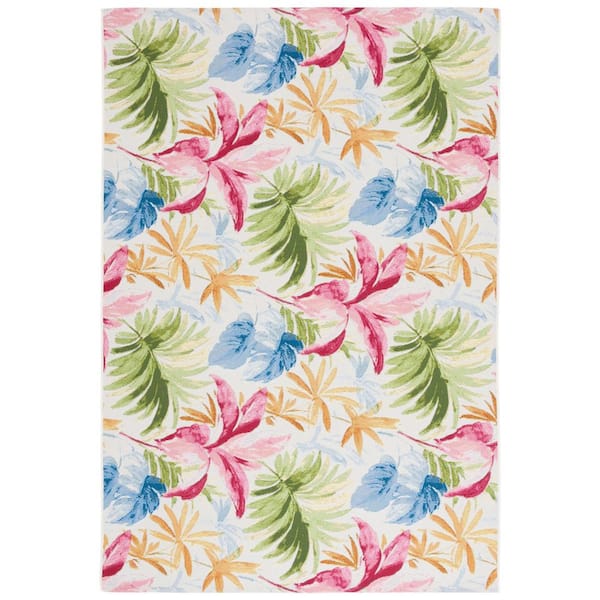 Barbados Ivory/Green Rust 4 ft. x 6 ft. Floral Palm Leaf Indoor/Outdoor Area Rug