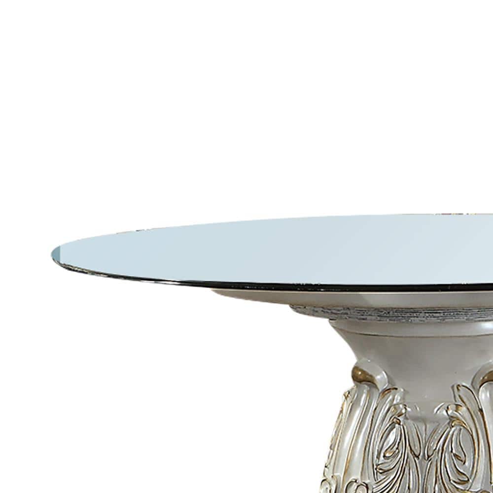Vendome Antique Pearl Round Wood and Glass Dining Table