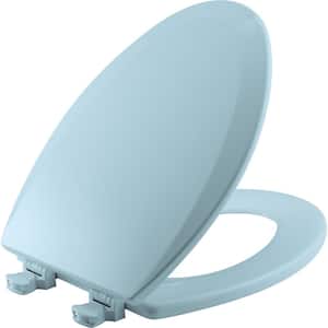 Elongated Enameled Wood Closed Front Toilet Seat in Dresden Blue Removes for Easy Cleaning