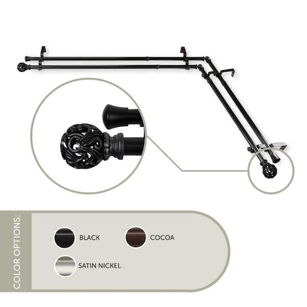 Rod Desyne Adora Corner Window 66 in. - 120 in., 13/16 in. Dia Double Curtain Rod in Black