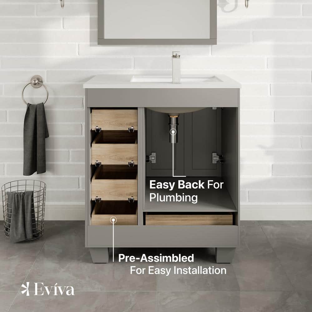 Happy 30" Gray Freestanding Bathroom Vanity with Marble Top