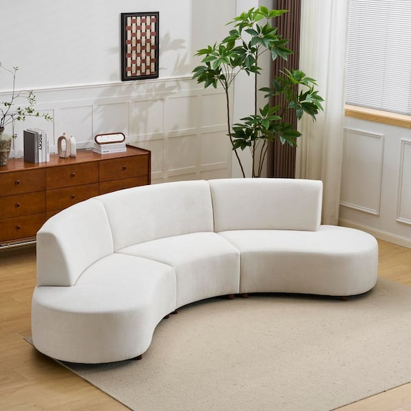 Curved Design 116.5 in. Chenille Cloud Sectional Sofa in Beige