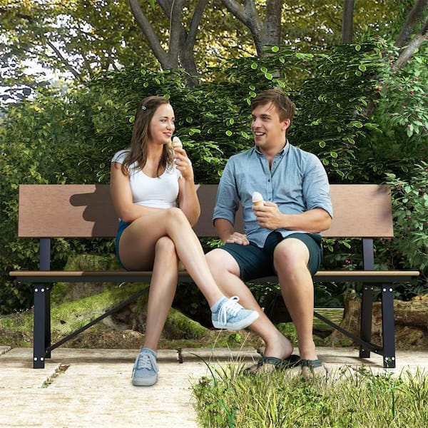 HONEY JOY 72 in. Extra Long 4-Person Brown Metal Outdoo Bench with