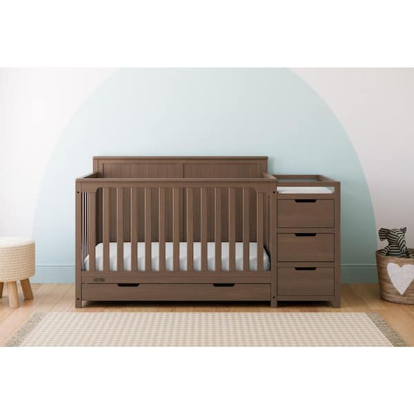 Hadley Hazelnut 5-in-1 Convertible Crib and Changer with Drawer