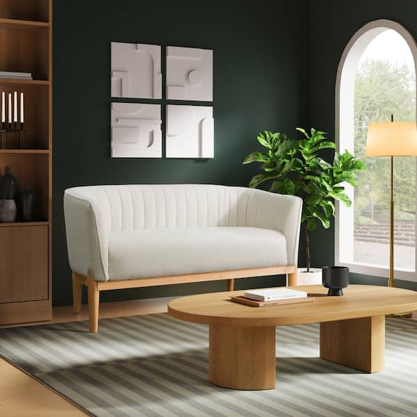 Lifestyle Solutions Franklin 55.5 in. Ivory Boucle 2-Seater Loveseat with Vertical Tufting