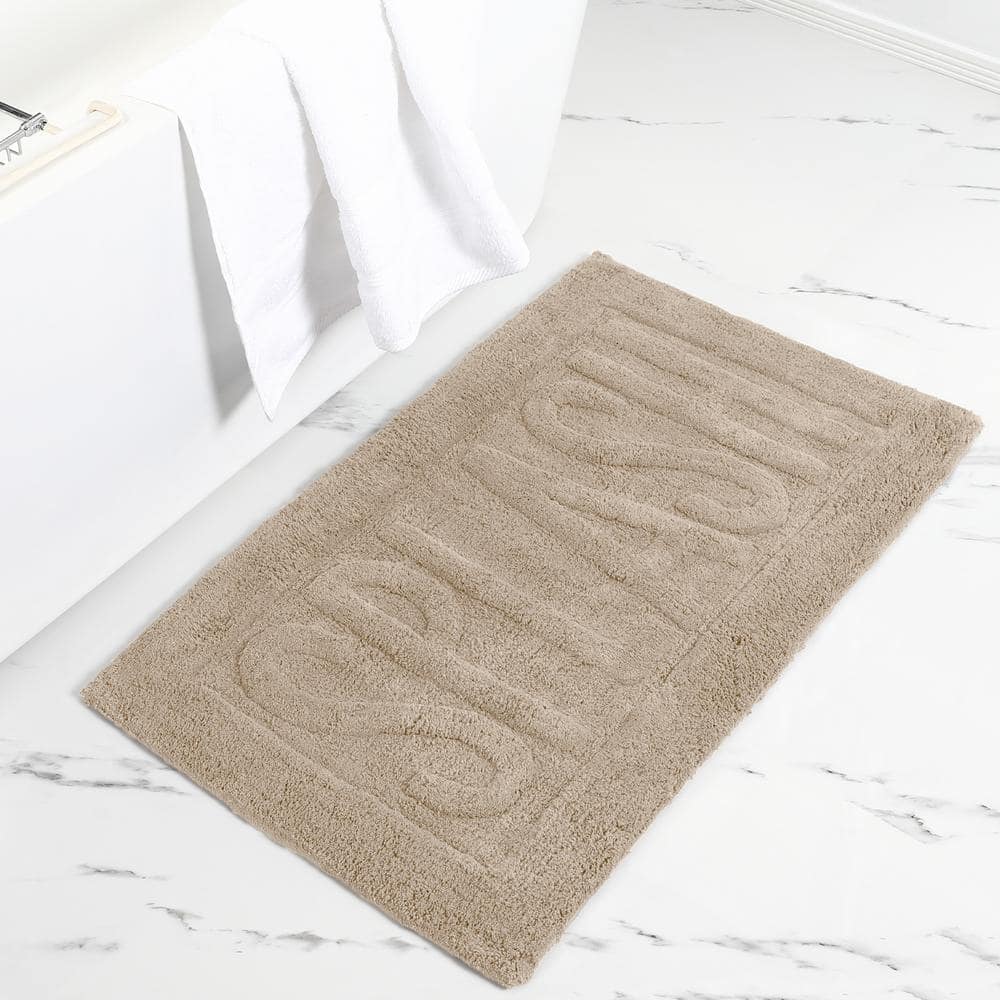 Khaki Cotton Tufted Bath Mat Set with Non-Slip Backing