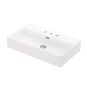Quattro 70 Wall Mount/Vessel Bathroom Sink in Matte White with 3 Faucet Holes