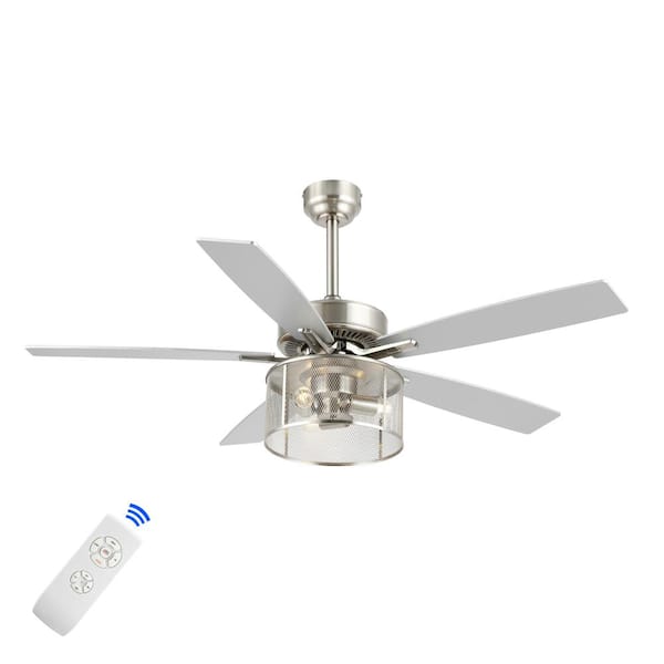 Max 52 in. 3-Light Nickel/White Maple/Silver Farmhouse Industrial Iron/Wood Mobile-App/Remote-Controlled LED Ceiling Fan