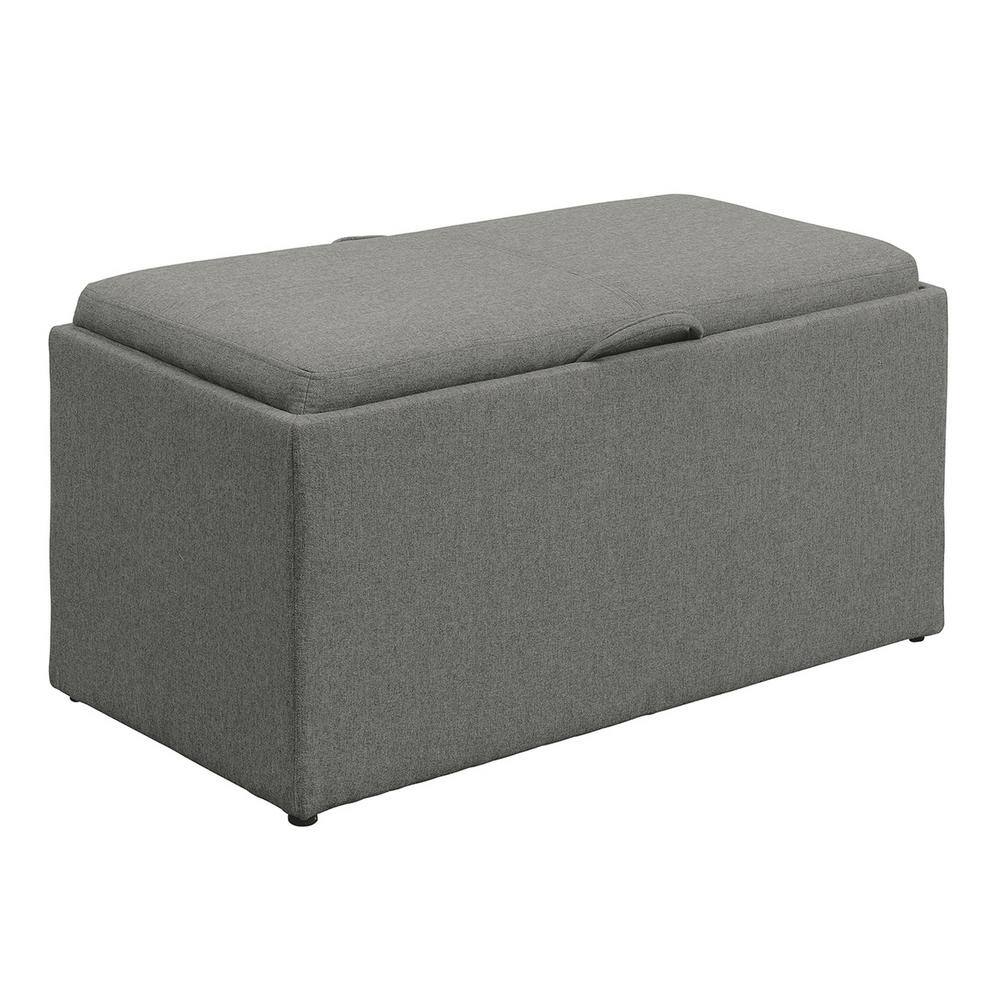 Elegant Gray Storage Bench with Reversible Tray and Side Ottomans