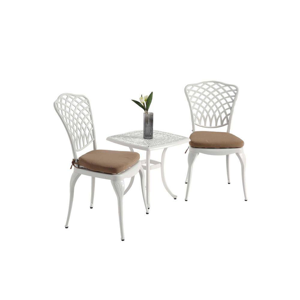 White 3-Piece Aluminum Outdoor Dining Set 2 Chairs with Gray Cushion, 1 Round Table for Garden, Patio, Balcony price history on PriceWatchPro