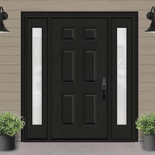 Regency 64 in. x 80 in. 6-Panel LHIS Onyx Stain Mahogany Fiberglass Prehung Front Door with Obscure 12 in. SLs 6-9/16