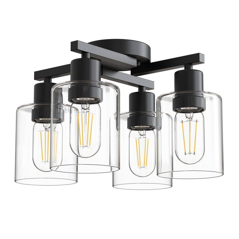 13.2 In. Modern Drum Matte Black Semi-Flush Mount for Hallway or Bedroom with Clear Glass Shades, No bulb included price history on PriceWatchPro