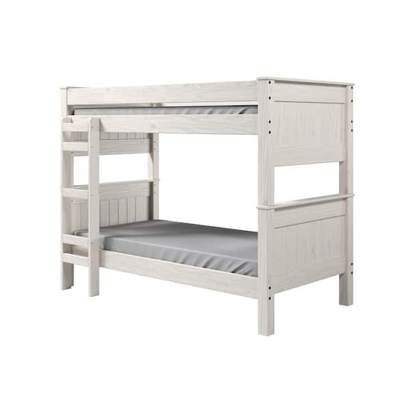 American Furniture Classics Pinecrafter Series Solid Pine Antique White Finish Stackable Twin Size Bunkbed with Ladder