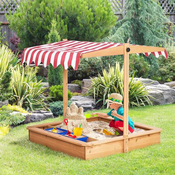 GOGEXX 42 in. L x 42 in. W x 43 in. H Children's Wooden Sandbox Cover/2 ...