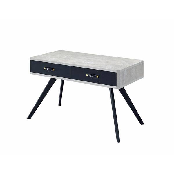 Acme Furniture Magna 24 in. Rectangular Faux Concrete and Black Wood 2 Drawer Writing Desk