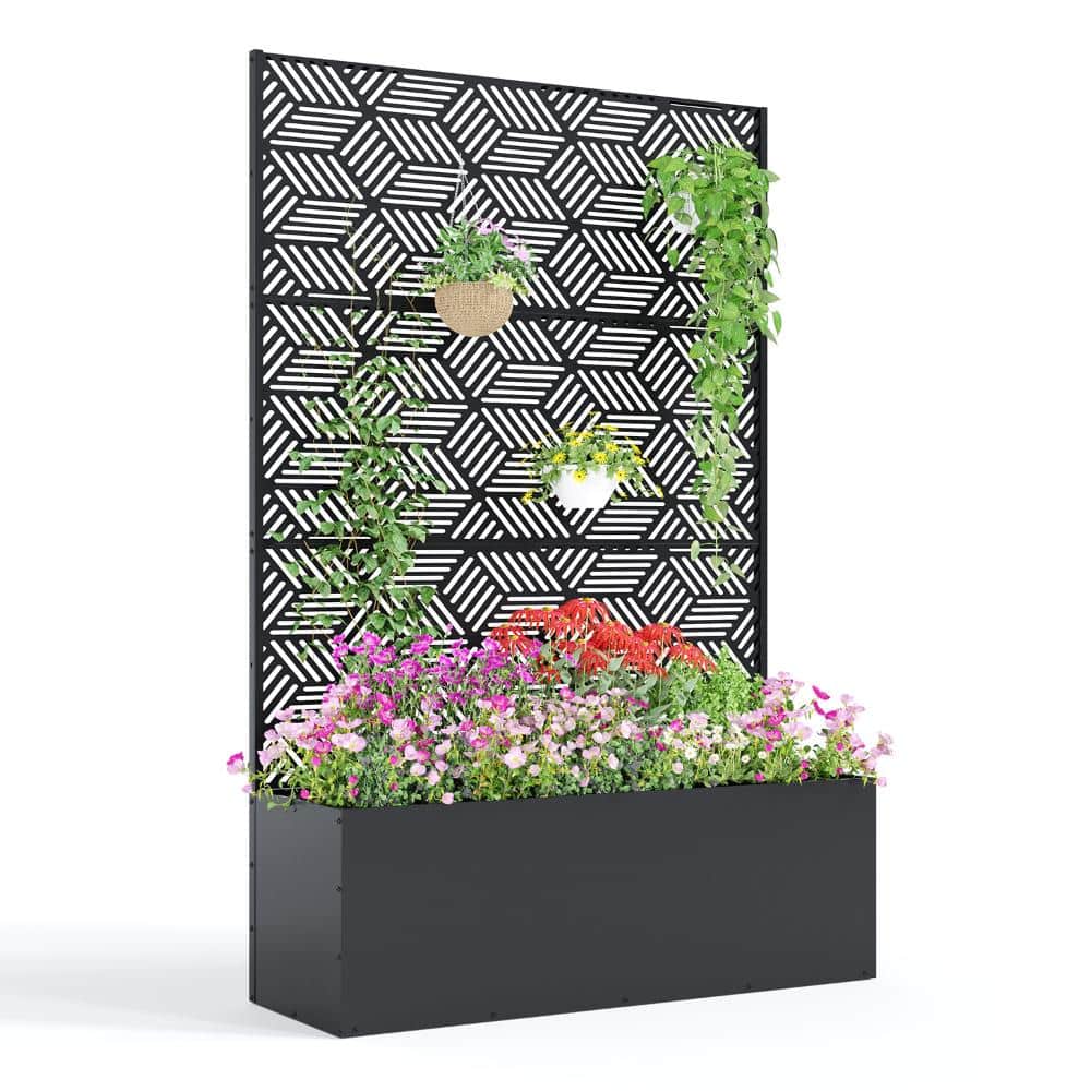 "Modern Black Metal Raised Garden Bed Planter Box with Trellis – Deep 15.7"", Privacy Screen, Drainage Holes" price history on PriceWatchPro