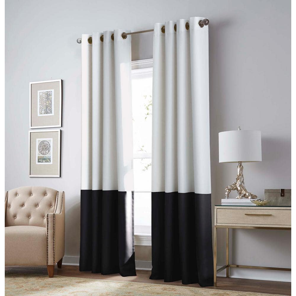 Curtainworks White Color Block Grommet Sheer Curtain - 52 in. W x 63 in ...