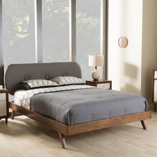 Baxton Studio Penelope Mid Century Gray, Wood Fabric King Bed