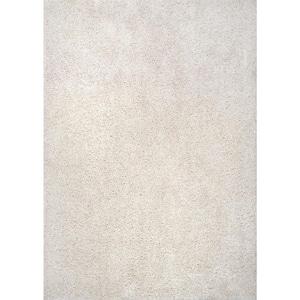 Clare Solid Shag Cream White 4 ft. x 6 ft. Area Rug