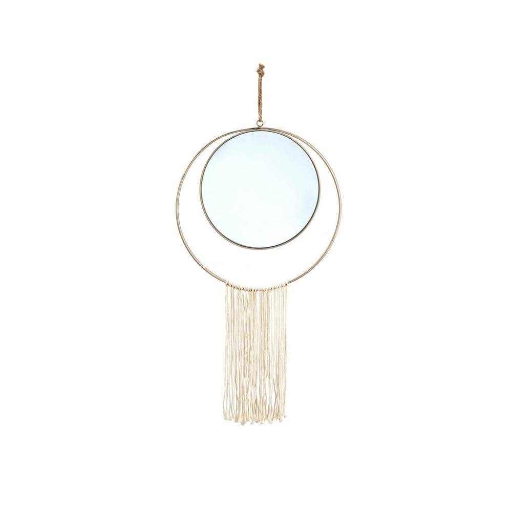 Celestial Spheres Small Round Mirror Metal Wall Decor with Fringe