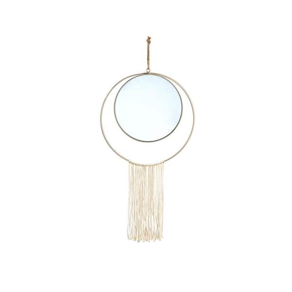 Unbranded Celestial Spheres Small Round Mirror Metal Wall Decor with Fringe