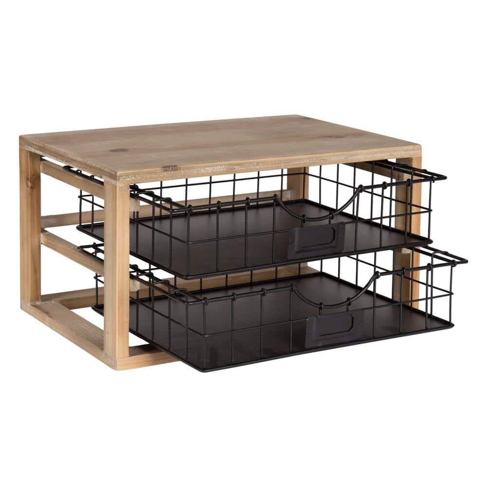 Rustic Wood and Metal 2-Drawer Letter Tray Organizer