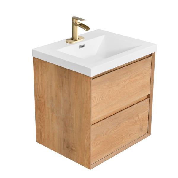 Eviva Haven 39 in. W. x 22 in. D x 17.7 in. H Oak Wall mount Bathroom Vanity with White Solid Surface Integrated Sink Top