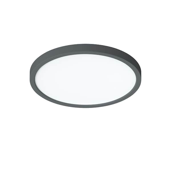 Eon 14 in. 180-Watt Modern Black Integrated LED Flush Mount with White Acrylic Shade