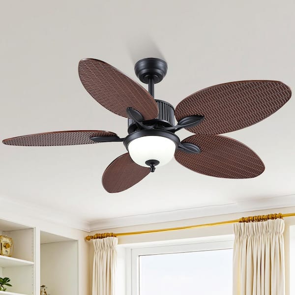 50 in. Indoor/Outdoor Brown Retro 5 Palm Leaf Shaped Blades Ceiling Fan with Dimmable LED Light and Remote