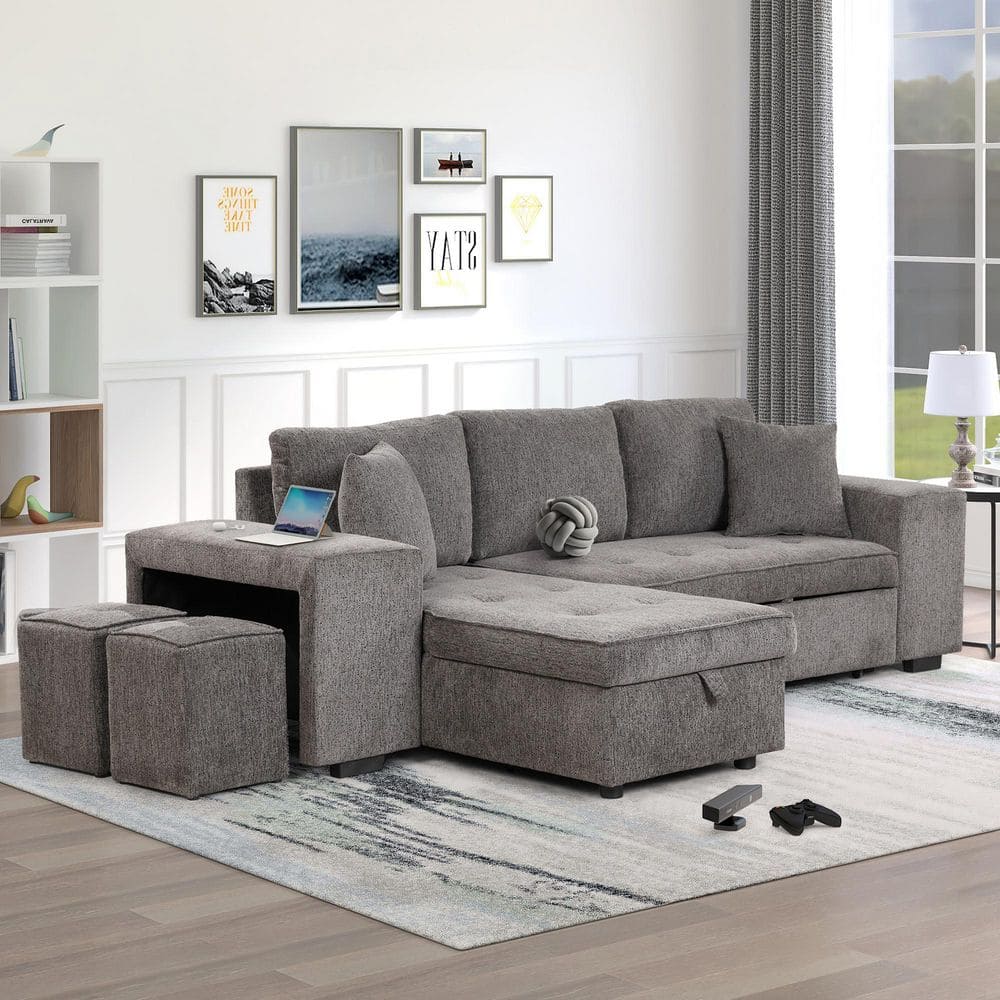 104.5 in. Modern 3 Seat Chenille L-Shape Sectional Sofa in Knox Charcoal wi