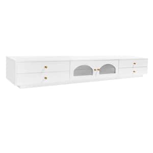 White TV Stand Fits TV's up to 90 in. with Fluted Glass Doors, Media Console and Storage