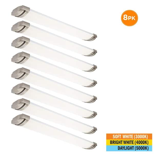 8-Pack 46 in. x 7.5 in. LED Flush Mount Ceiling Light Brushed Nickel End Caps Black Trim 5200LM 72W 3000K 4000K 5000K