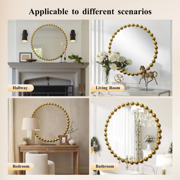 LuxHomez 36 in. W x 36 in. H Gold Round Metal Frame Classic