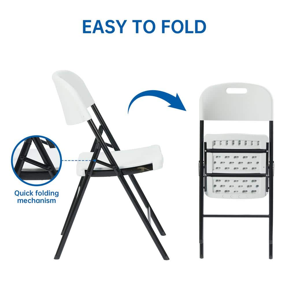 White Powder Coated Steel 8-Piece Folding Dining Chairs