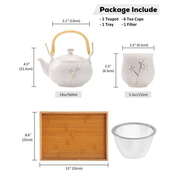 JFVKAF Japanese Porcelain Tea Set with Golden Plum Design, 1