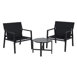 3-Piece Outdoor Textilene Fabric Bistro Conversation Set with Side Table