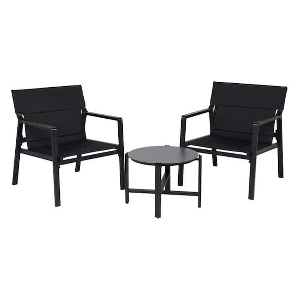 Clihome 3-Piece Outdoor Textilene Fabric Bistro Conversation Set with Side Table