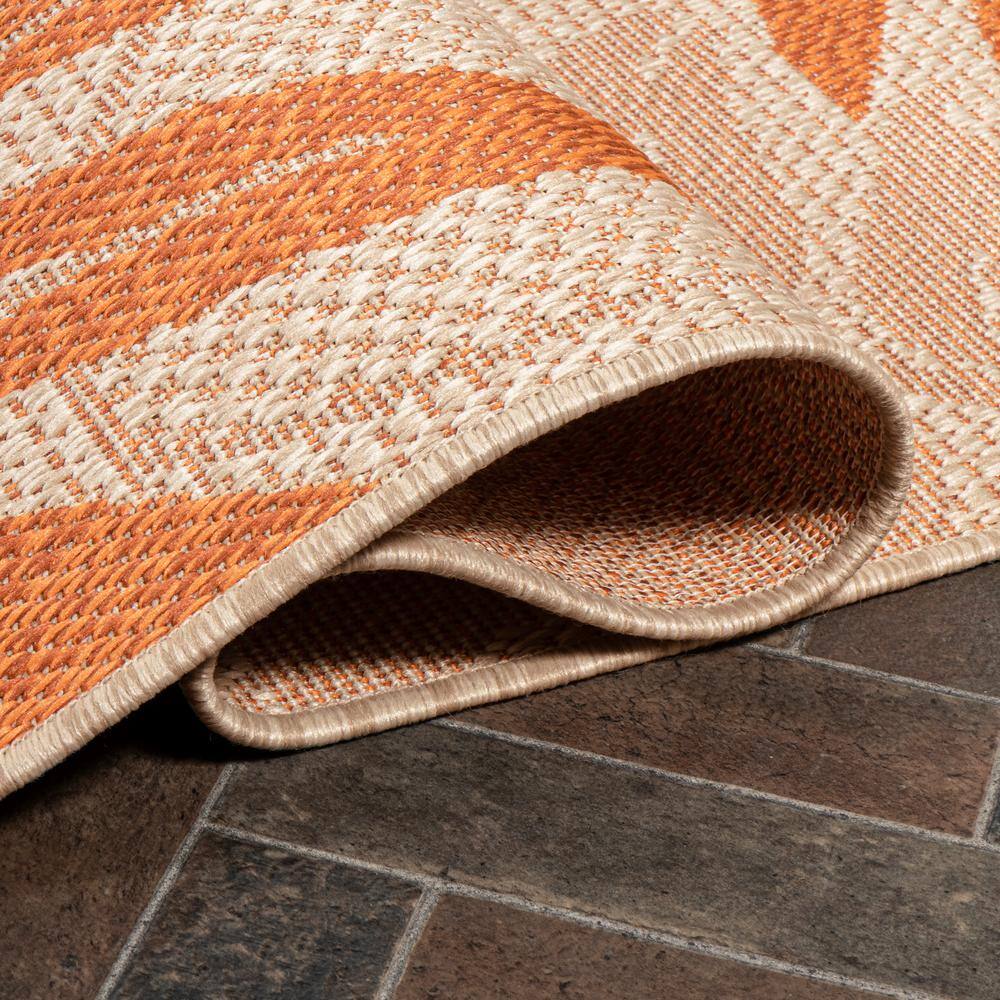 Tropical Palm Leaf Cream/Orange 5x8 Indoor/Outdoor Easy-Care Rug