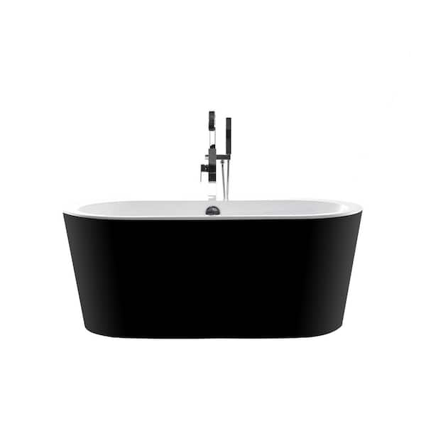 KINWELL 59 in. H Acrylic Flatbottom Non-Whirlpool Bathtub in Black