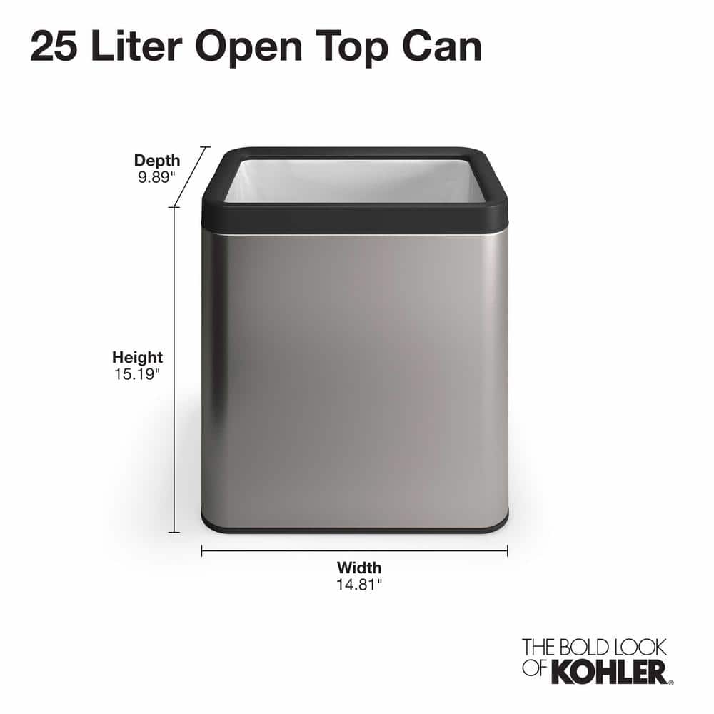 25-Liter Stainless Steel Open-Top Trash Can with Brushed Finish