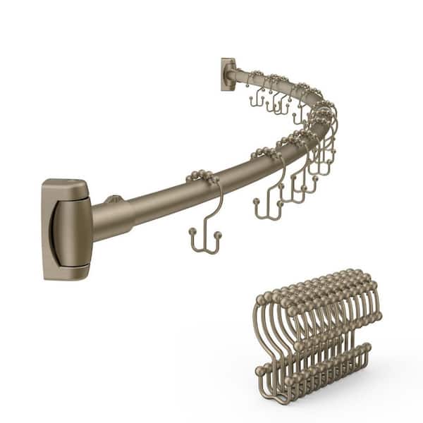 72 in. Adjustable Arched Curved Shower Curtain Rod with 12-Piece Rings in Satin Nickel, Fitting Bathroom or Kitchen