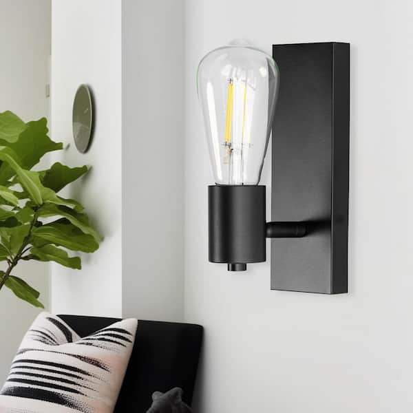 Vintage Industrial 2.76 in. 1 Matte Black Wall Sconce with Bulb for Bathroom Stair Bedroom