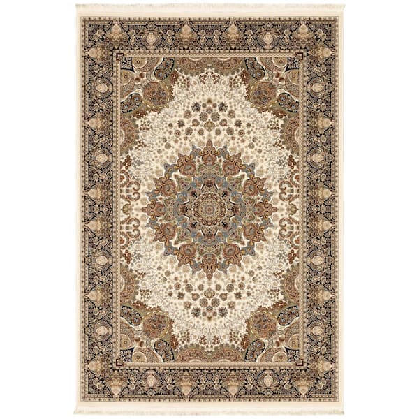 5 ft. x 8 ft. Ivory, Yellow, Orange Oriental Washable Area Rug
