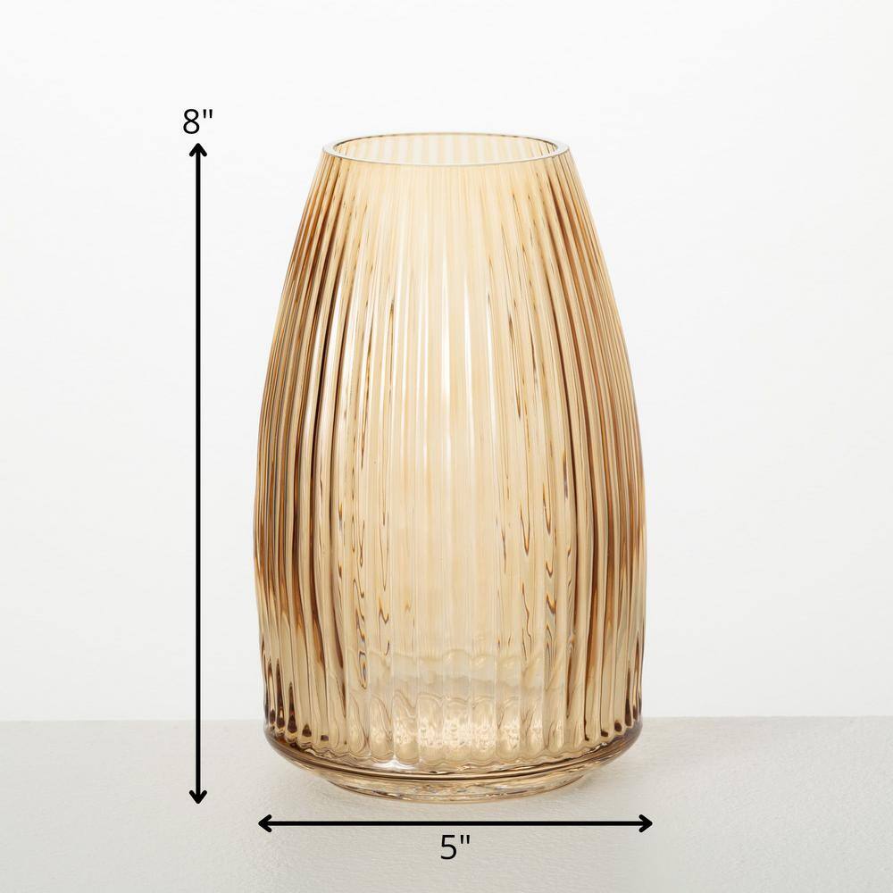 Amber Ribbed Glass Decorative Vase, 10.5"