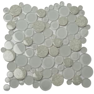 White and Grey 11.6 in. x 11.6 in. Glass and Stone Polished and Honed Mosaic Floor and Wall Tile (4.67 sq. ft./Case