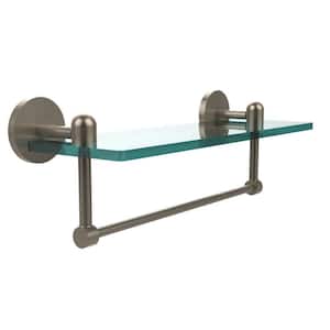 Tango 16 in. L x 5 in. H x 5 in. W Clear Glass Vanity Bathroom Shelf with Towel Bar in Antique Pewter