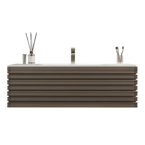 Dream 40 in. Single Sink Floating Smog Gray Bath Vanity with White Solid Surface Top (Assembled)